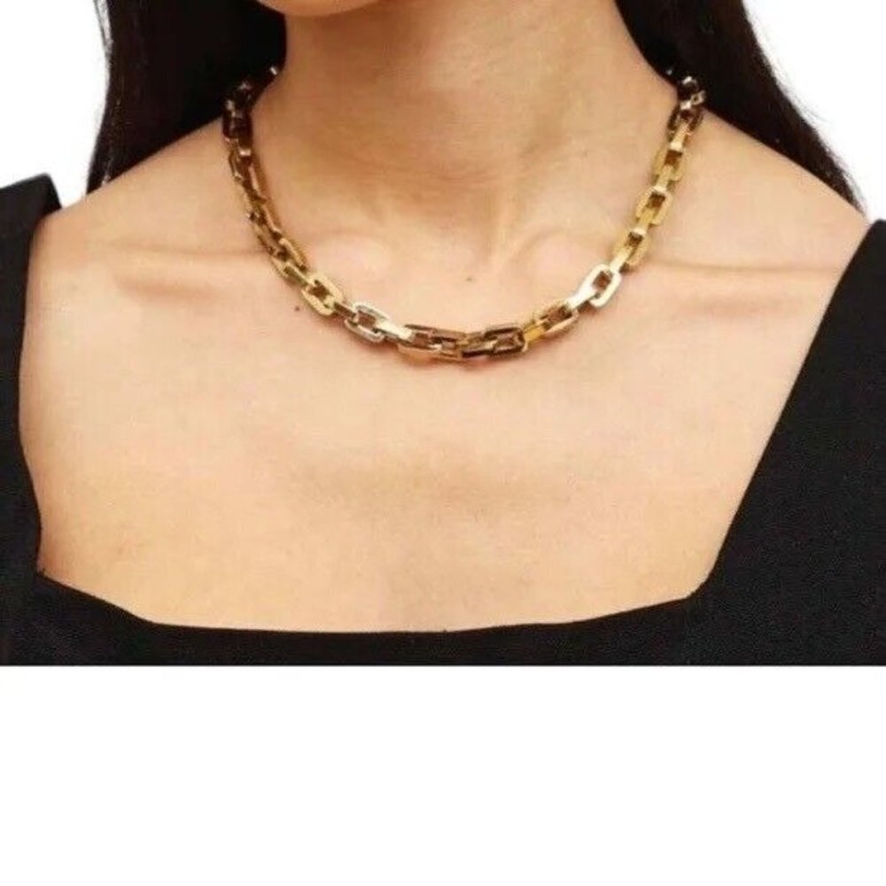 Eddie Borgo Supra Stunning Gold Tone Chain Link Collar Necklace with Pouch NWT‎